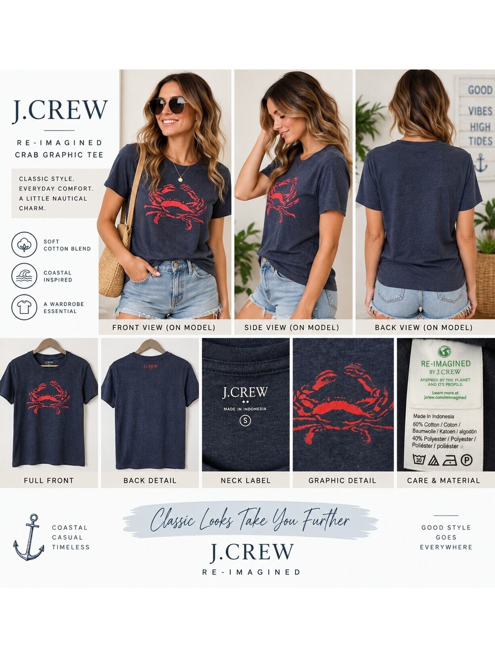 J.Crew Re Imagined Navy Graphic Crab T Shirt size Small
